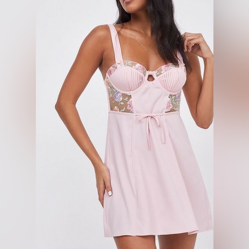 For Love & Lemons Pastel Watercolor Mini Slip Dress in Pink size XS